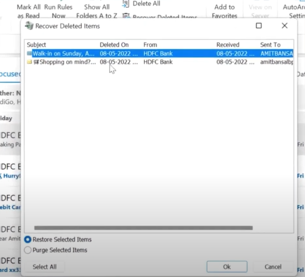 choose the email you want to recover