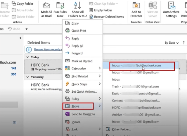 go to Move and select the Inbox