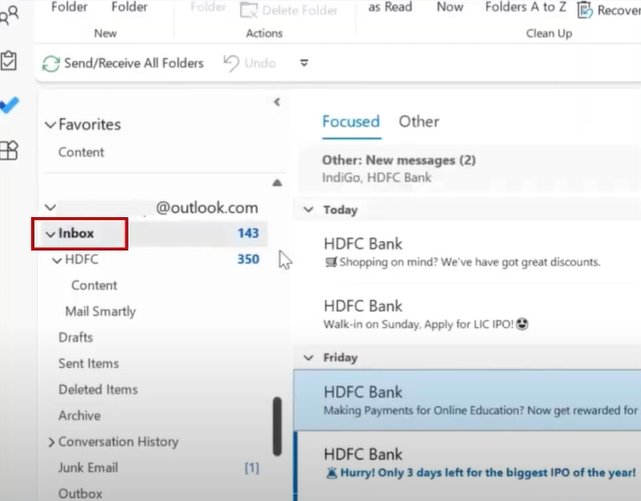 recovered mail should be on the inbox