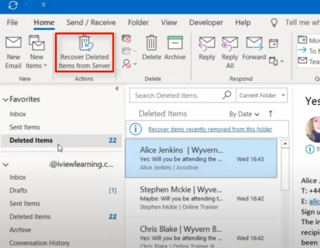 click Recover Deleted Items from Server