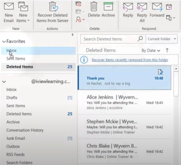 drag the emails and drop them in the Inbox