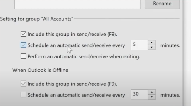 Schedule an automatic send/receive every
