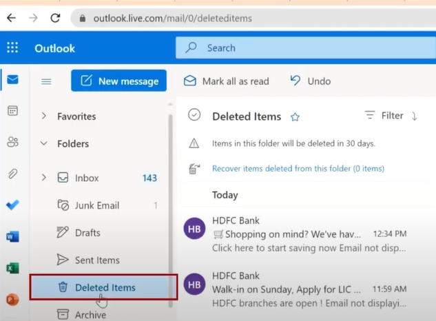 go to the Deleted Items folder