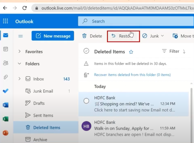 choose the restore option