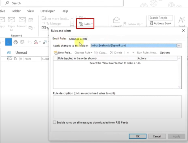 select the option Manage Rules & Alert