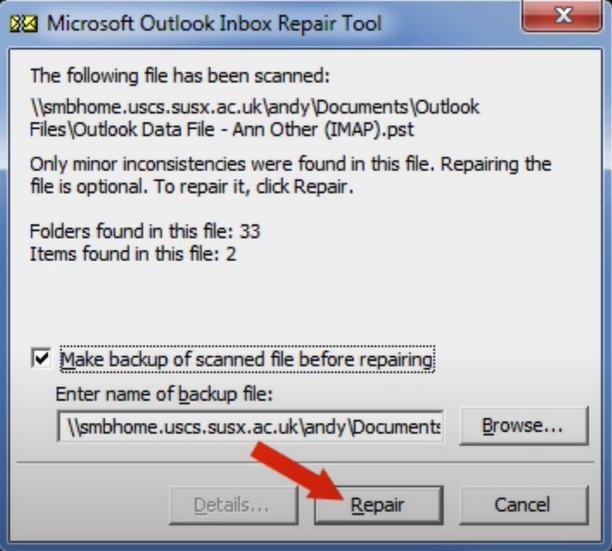 Click on repair