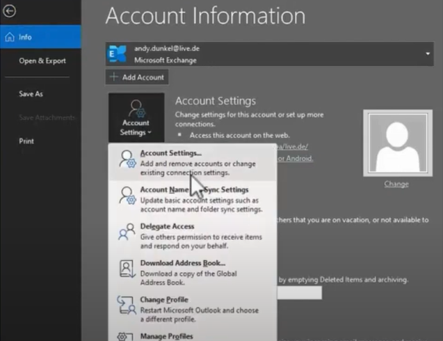 Select the account setting option