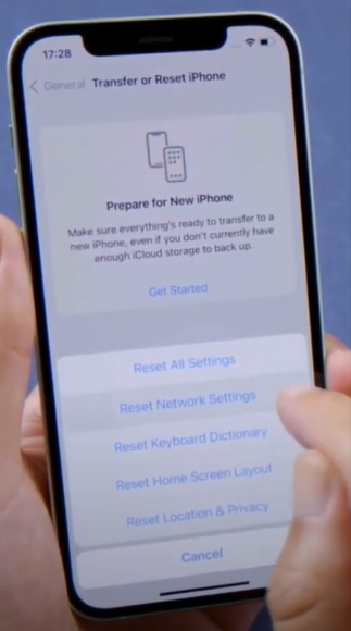 Choose reset network settings