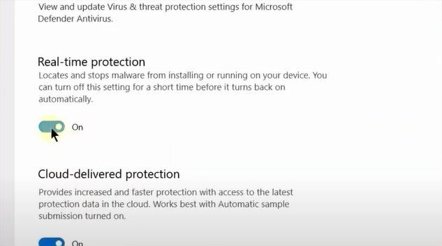 Turn off real time protection
