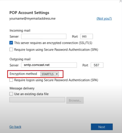 Select the Encryption method