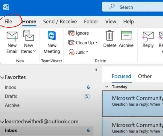 Move to the file tab