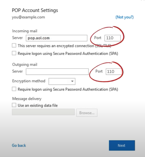 Ensure Both Mail Ports are correct