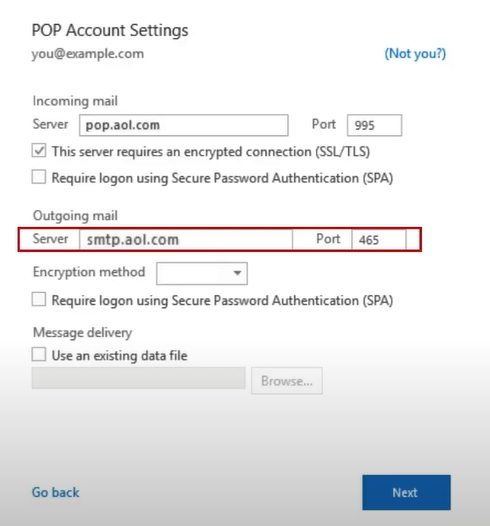 Change port number to 465