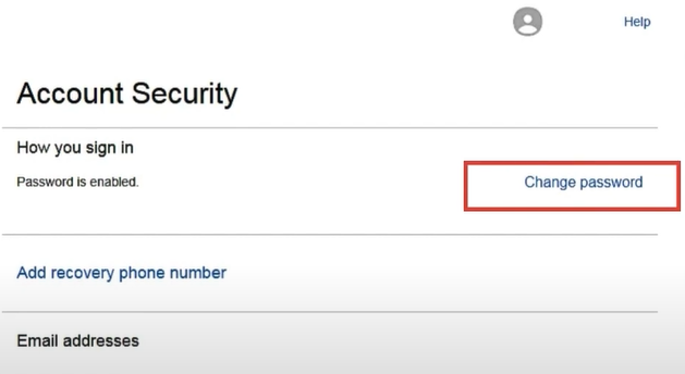 Click on change password