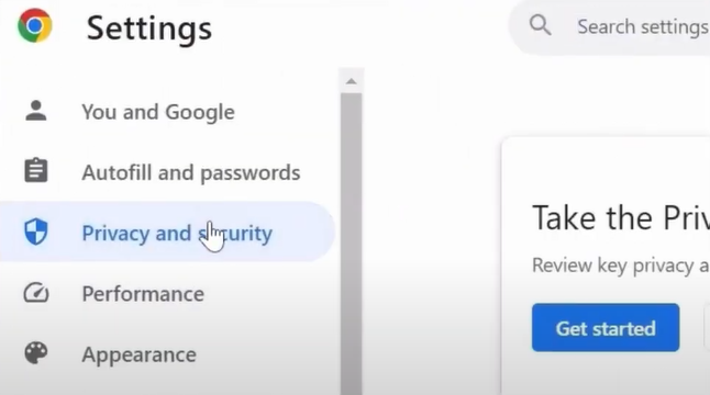 Move to privacy and settings
