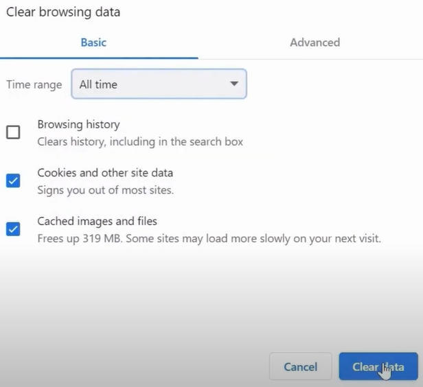 Click on Clear Data Button
