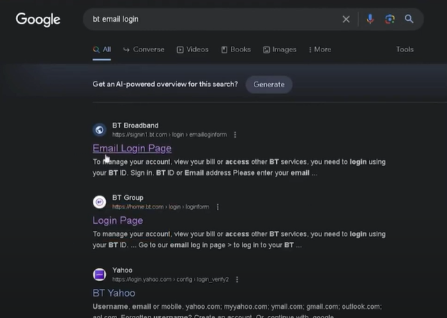 Navigate to BTInternet Login