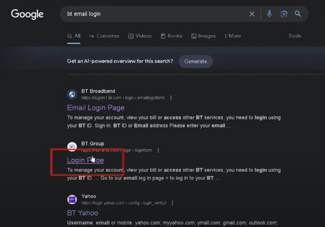 Sign into your BT mail account
