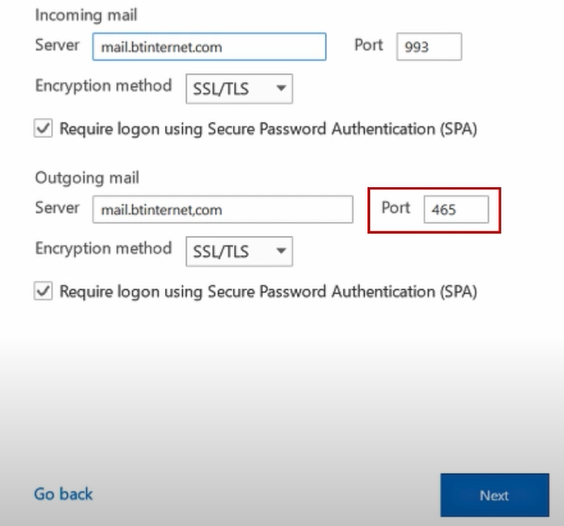 Check the Outgoing Mail Server Name
