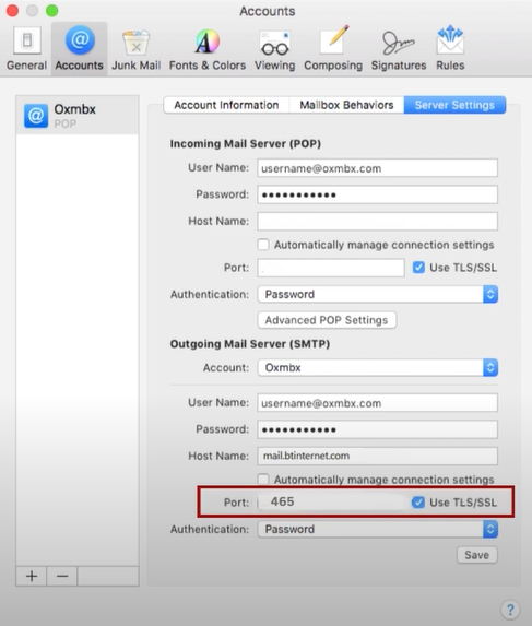 Check on SSL/TLS Checkbox