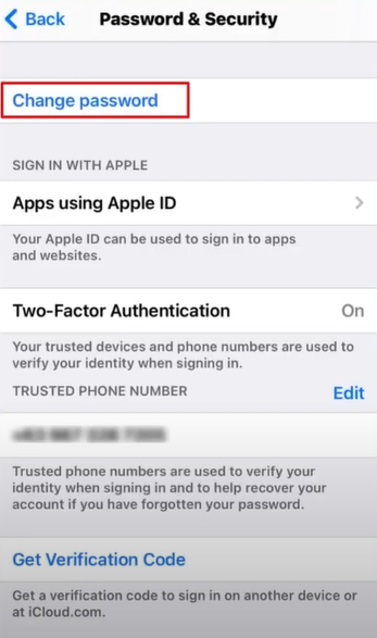 Choose change password