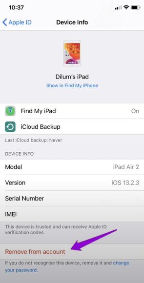 Tap on remove from account