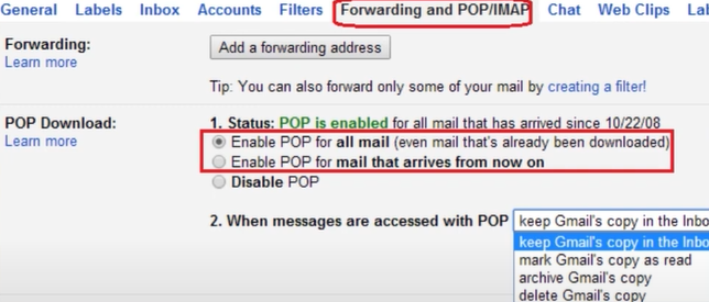 Enable POP for all Mail
