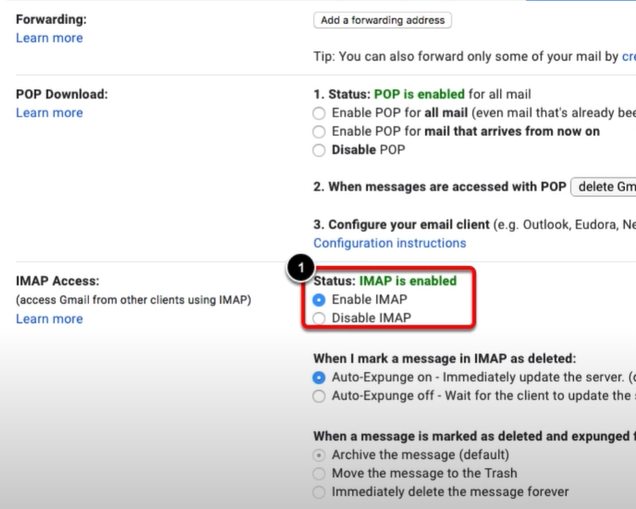 Select enable IMAP
