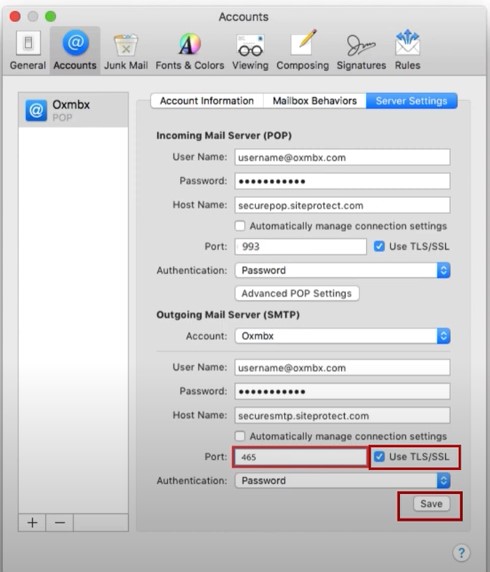 Use TLS/SSL options are selected