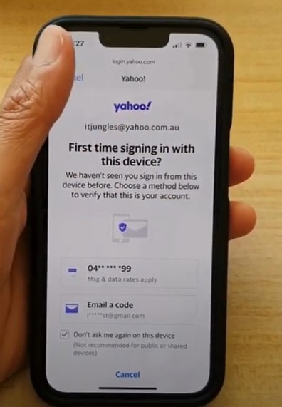 verify the account, select a method and verify