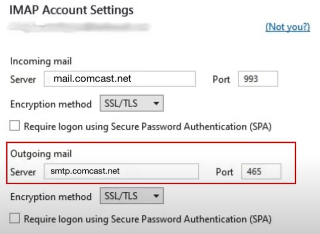 Outgoing Mail Server to smtp.comcast.net