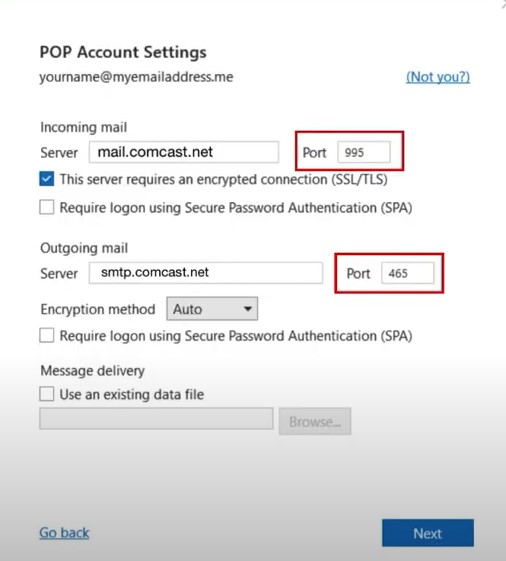 POP, then set the incoming mail port to 995