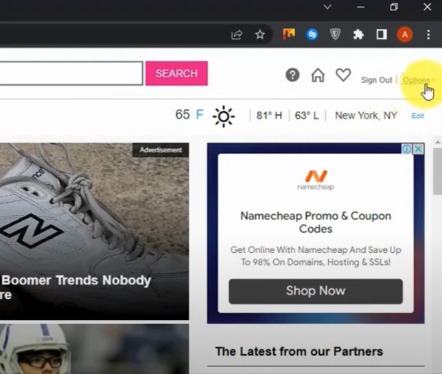 right side of the screen and click Options