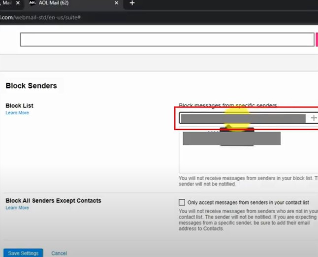 email addresses you want to block following