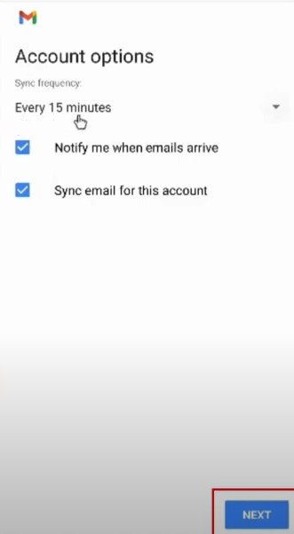 Sync frequency and then choose the Next option