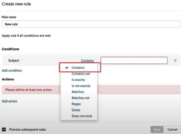 select the Contain option to select the parameters