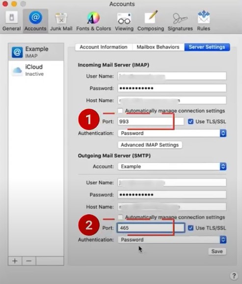Incoming Port option to 993 and the Outgoing Port to 465