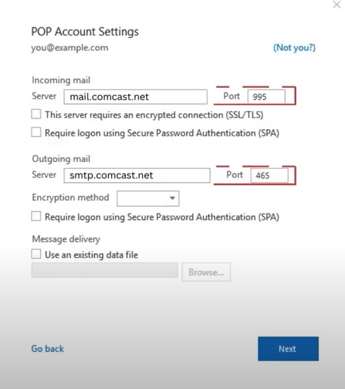Incoming Mail Port is set to 993 and the Outgoing Mail Port is 465