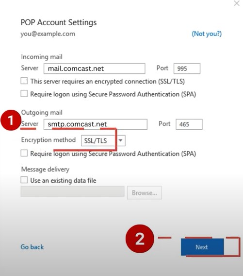 set the Encryption Method to SSL/TLS and click on Next