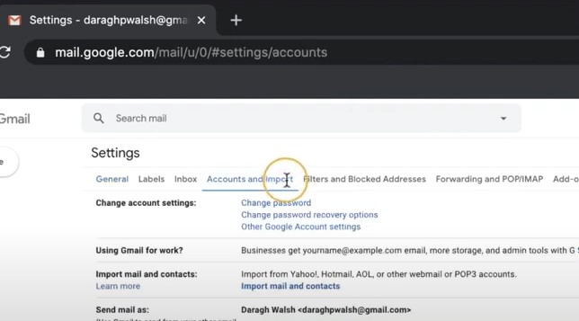 Account and Import’ tab