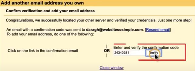  confirmation code and choose the Verify button
