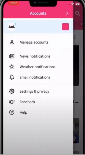 profile icon on the top left corner