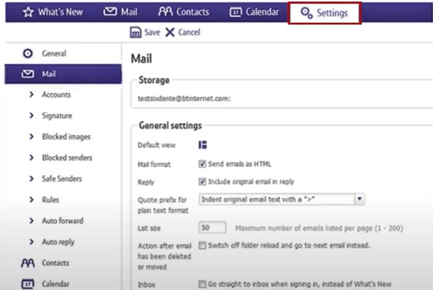 Settings icon from the toolbar
