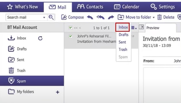 mail should appear in the Inbox