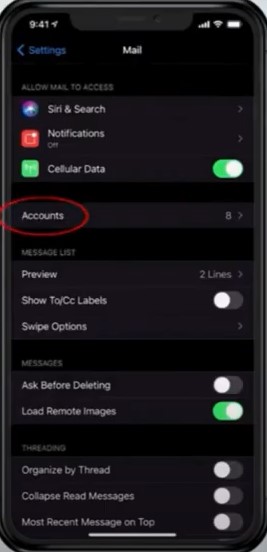 then select Accounts