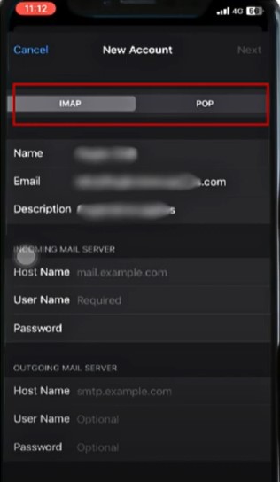 select IMAP or POP