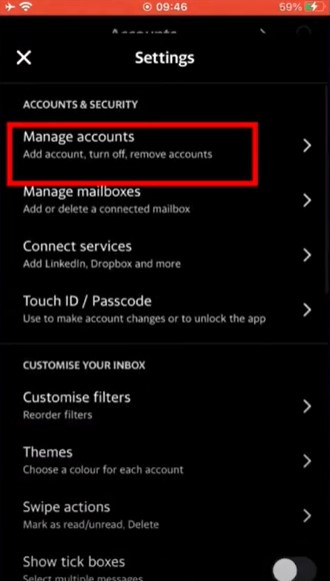 then tap Manage Accounts
