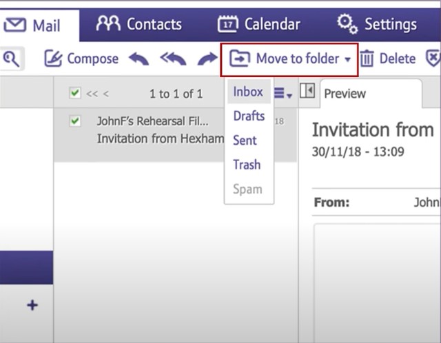 Tap on the Move to Folder drop-down