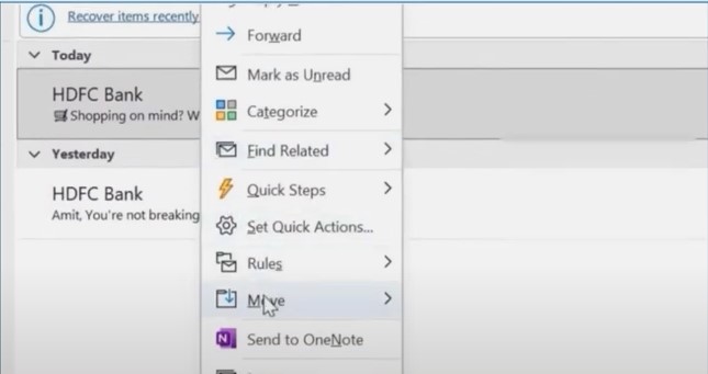 Right-click on the email you want to recover
