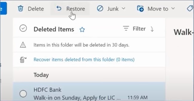 Once you open the deleted mail 